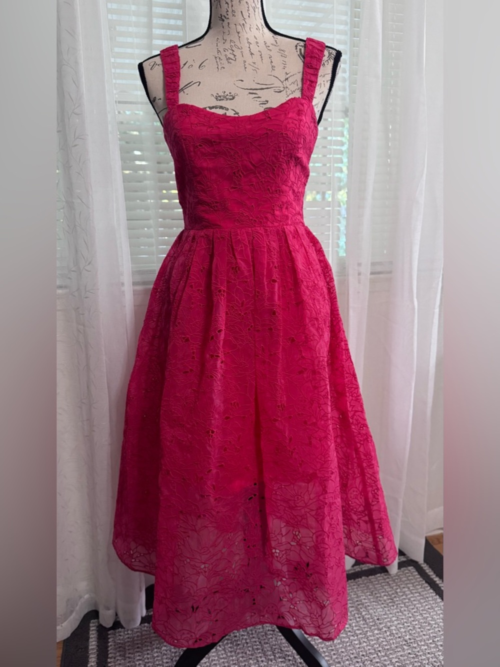 French Connection Hot Pink Lace Fit-&-Flare Dress